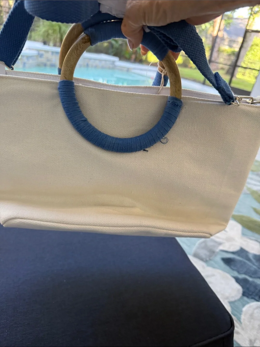 Blue Check Lobster Beaded Tote